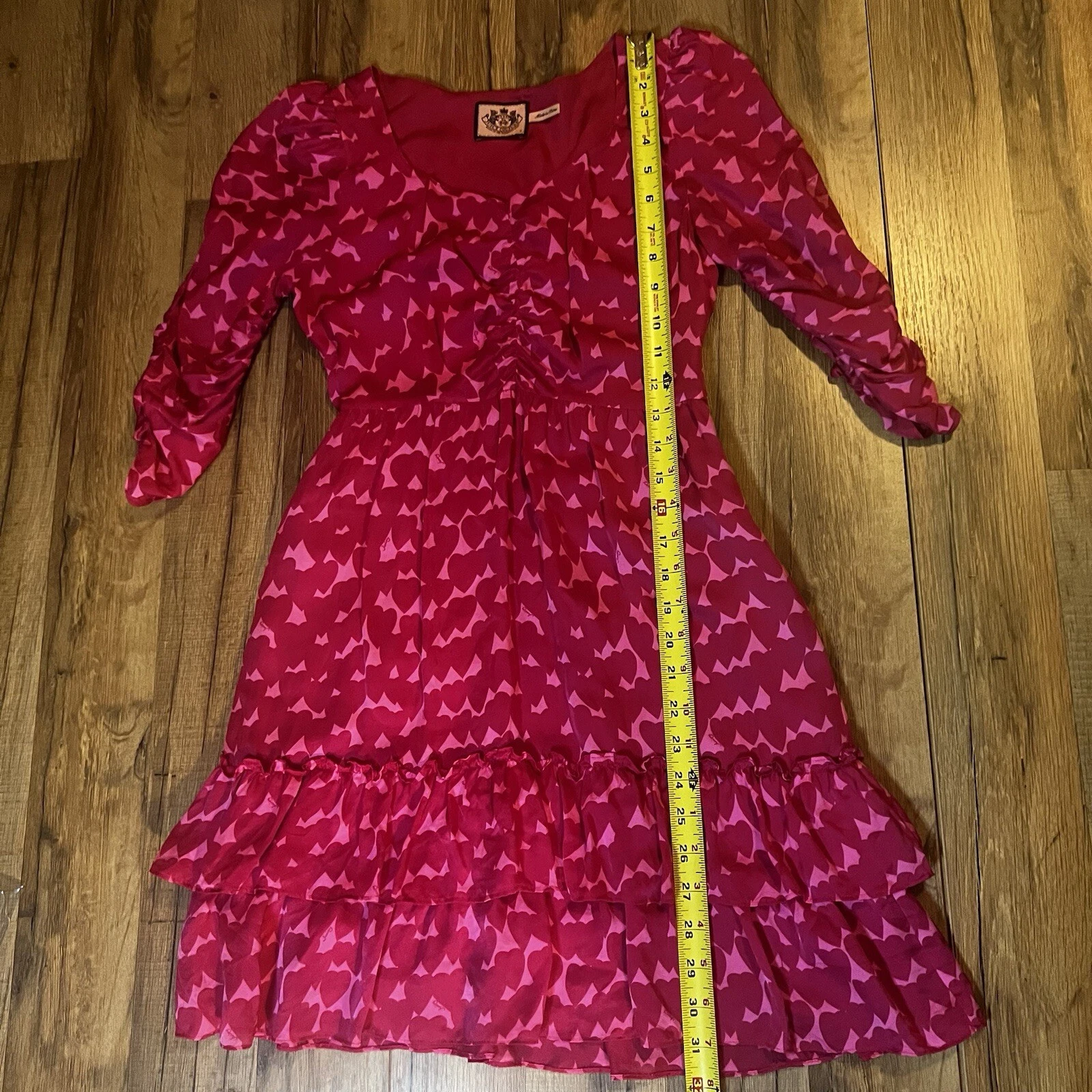 Juicy Couture Seta Donna Cuori Rosso Rosa San Valentino Scollo V Increspato Tg 0 Coquette