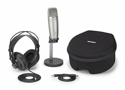 Samson C01U USB Pro Podcasting Silver with headphone+mount+case+condenser mic