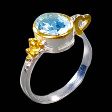 Handmade thai Jewellry 925 Sterling Silver Ring Natural Blue Topaz/ RVS428