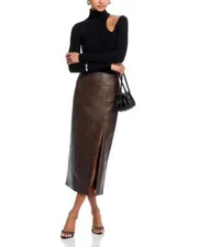 Bardot Dante Faux Leather Midi Skirt, Dark Chocolate, SIZE-2 (XS)
