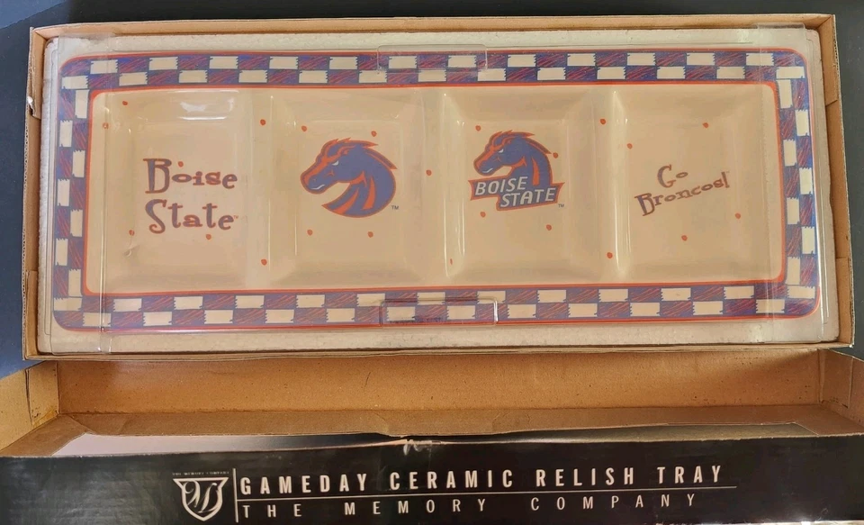 NUEVA Bandeja Abierta Gameday Boise Broncos Cerámica Relish Snack The Memory Company Foto 2 de 4