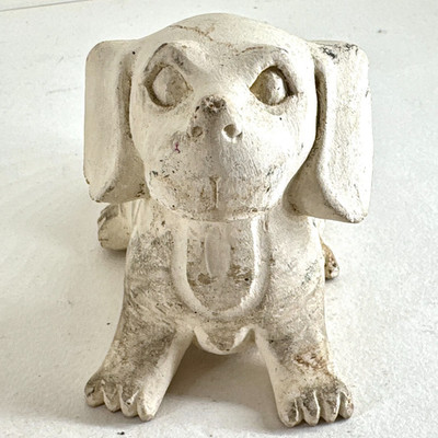 Vintage weiß Gips Hund Figur sitzend Welpe Ornament Retro Tier Deko