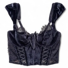 Victoria's Secret Dream Angels Velvet Lace Corset Bra Top Black Goth Witch XS