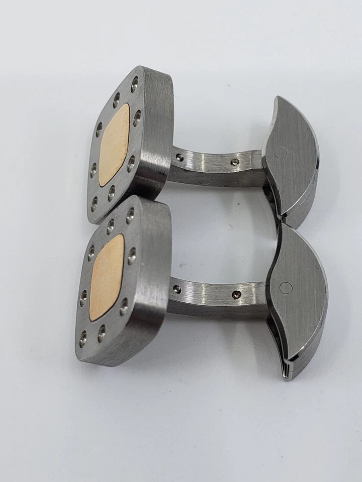 Gemelos ROBERTO COIN Pois Moi de acero inoxidable y oro rosa de 18k espalda de ballena Foto 3 de 4