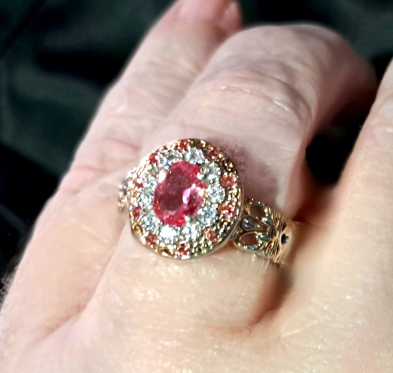 Gems en Vogue 1.28ctw natural  Padparadscha Sapphire & White Zircon Ring  Sz 11