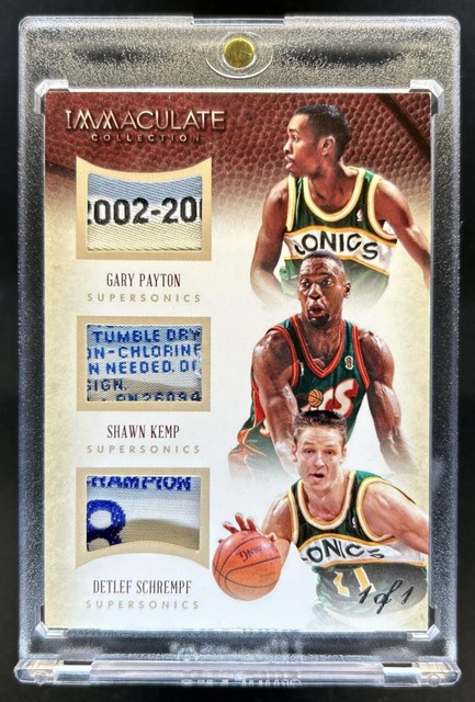 2013-14 Immaculate Detlef Schrempf Gary Payton Shawn Kemp Trios Tags #1/1