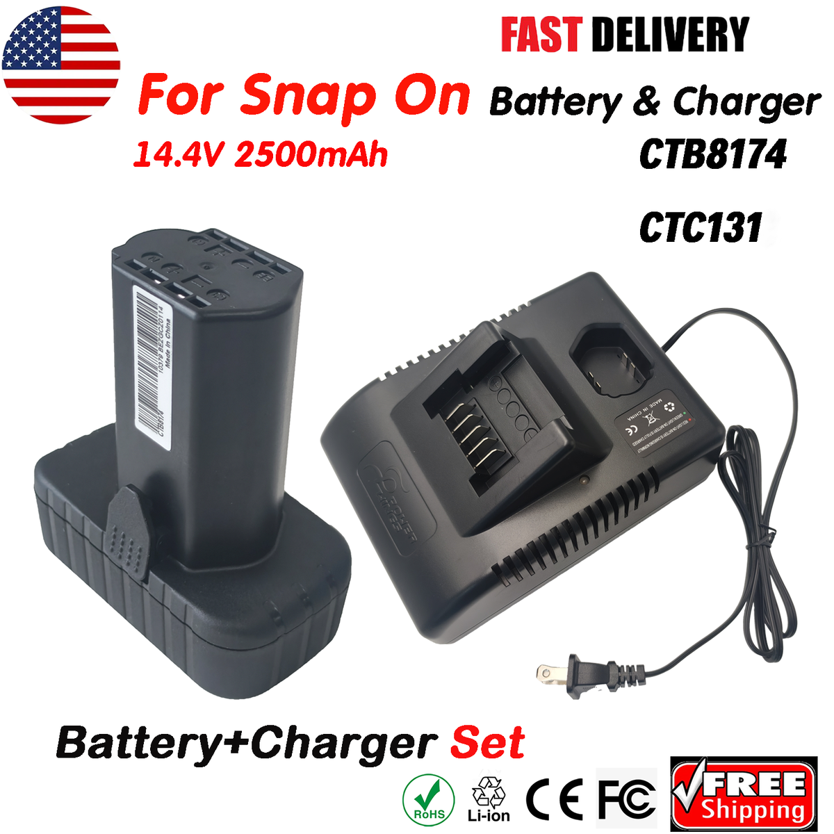 CTB8174 Battery + Charger Set For Snap On 14.4V CTB8172 CT825DB