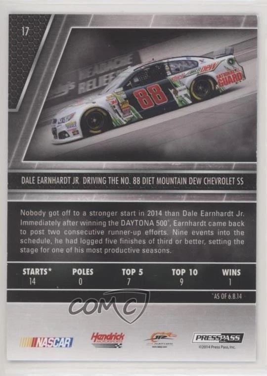2014 Press Pass Redline Color Proof Cyan /50 Dale Earnhardt Jr #17 HOF - Image 2 of 2
