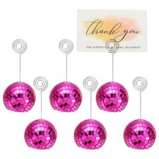 2in Disco Ball Place Card Holder, 6pcs Number Holders with Clips, Rose Red