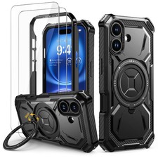 Cover per iPhone 16, 14FT Antiurto, 360° Supporto, Magnetica, Nero | con 2 Vetro