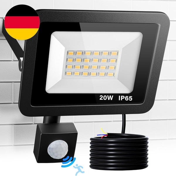 Led Strahler Mit Bewegungsmelder AußEn, 20W 2000LM 24 Led Beads Fluter, 3000K Wa-image