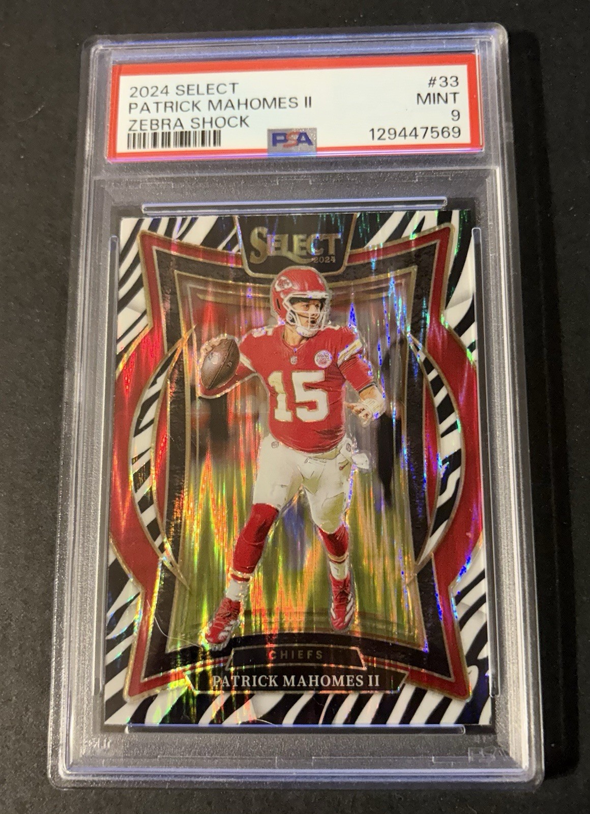 2024 Panini Select Concourse Patrick Mahomes II #33 Zebra Shock Prizm PSA 9