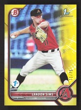 2022 Bowman Draft 1st Edition Landon Sims -72 Yellow /75 Diamondbacks TV1836