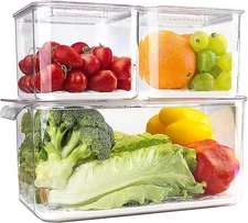 Fruit Storage Containers for Fridge Fresh Produce Saver - 3 Pack Stackable Fridg