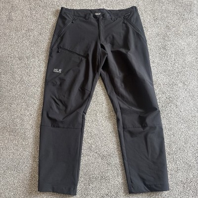 Jack Wolfskin Trousers Mens W42 Black Softshell Hiking Pants Utility Flex Shield