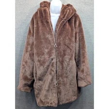 HOUSE OF HARLOW 1960 by Revolve Long Coat - Chocolate Brown, Faux Fur, Hood, XL