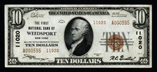 RARE WEEDSPORT, NY TYPE II $10 1929 National Bank Note, Charter #11020!