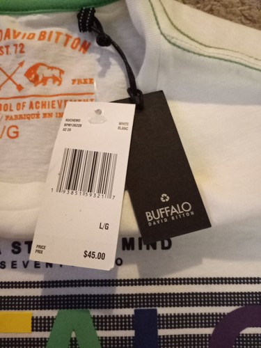 Buffalo David Bitton Logo Crew T-Shirt, Wrinkled, White, Size Large NWT - Picture 6 of 9