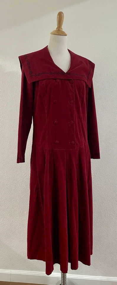 Vestido De Colección Años 80/90 Laura Ashley Pana Cuello Marinero Doble Pecho Talla 10 Foto 3 de 4