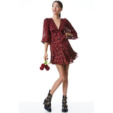 Alice + Olivia Briar Blouson Mini Dress Cut Velvet Red Black Holiday 4 NEW