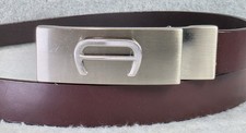 Vintage 80s Etienne Aigner Brown Leather Belt Silver Tone Buckle 1" slide buckle