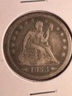🪑1853  Seated Liberty Quarter with Arrows & Rays 90% Silver 25c🗽🗽🗽🗽