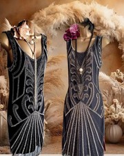 new Gatsbylady black silver Francesca lace beaded 20s evening gatsby dress 16 18