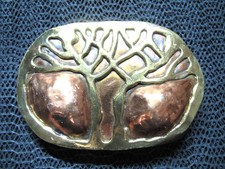 ABSTRACT BRUTALIST BRASS COPPER TREES HIPPIE BELT BUCKLE VINTAGE HANDMADE USA