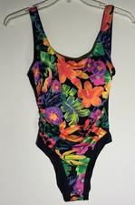 Vintage Women s Neon Floral High Cut One Piece Swimsuit Sz 12
