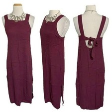 Madewell Maxi Dress 2 Burgundy Tie Back Square Neck Side Slit Apron Sleeveless