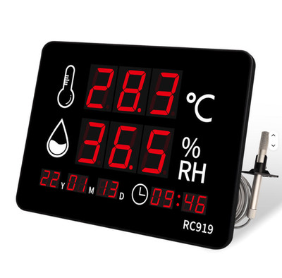Weather Temperature Humidity Indicator External Sensor LED Display Wall Clock