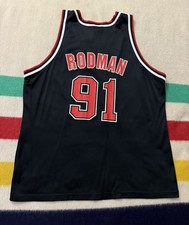 Vintage Chicago Bulls Dennis Rodman 91 Away Black Champion Jersey 52 2X XXL