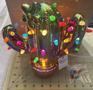 Milltown Merchants Ceramic Christmas Cactus - Light Up Christmas Tree Cactus
