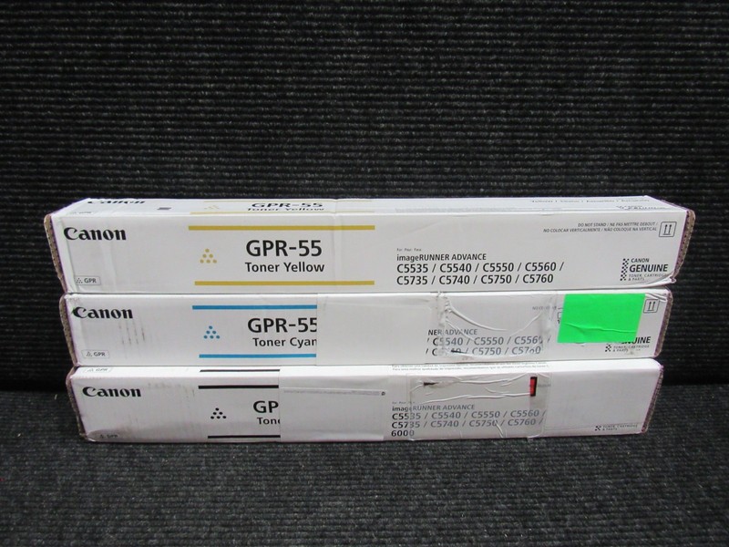 LOT OF 3! GENUINE CANON GPR-55 BLACK/CYAN/YELLOW (IR-ADV C5535) TONER