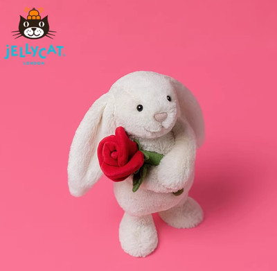 Cream Bunny with Rose 31cm White Soft PlushJellycatDoll Toy