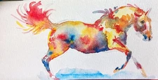  Horse Art painting signed by the artist equestrian,stallion running art2.3x4.3"