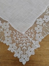 Vgt Floral Embroidery On Netted Lace Bridal Hankie Handkerchief