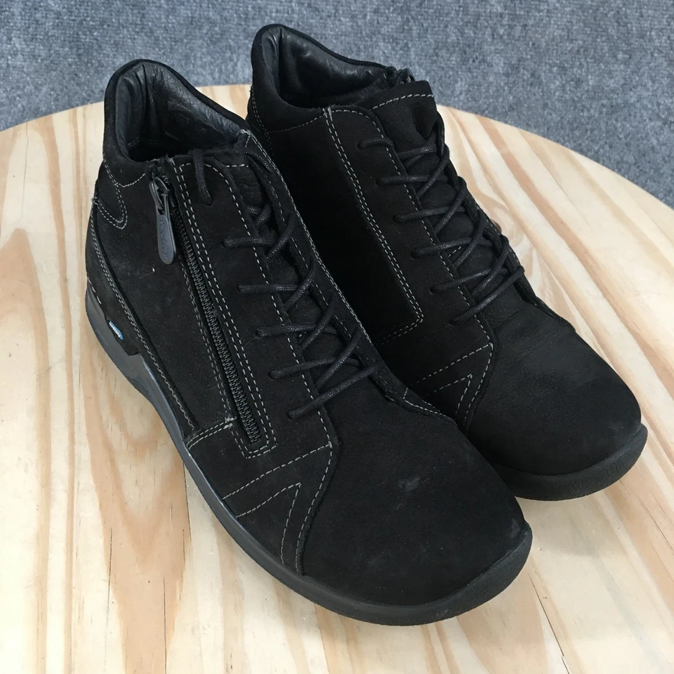 Wolky ботинки женщин 41 почему повседневный шнурует вверх молнии ботинок черный нубук кожа - Изображение 3 из 4