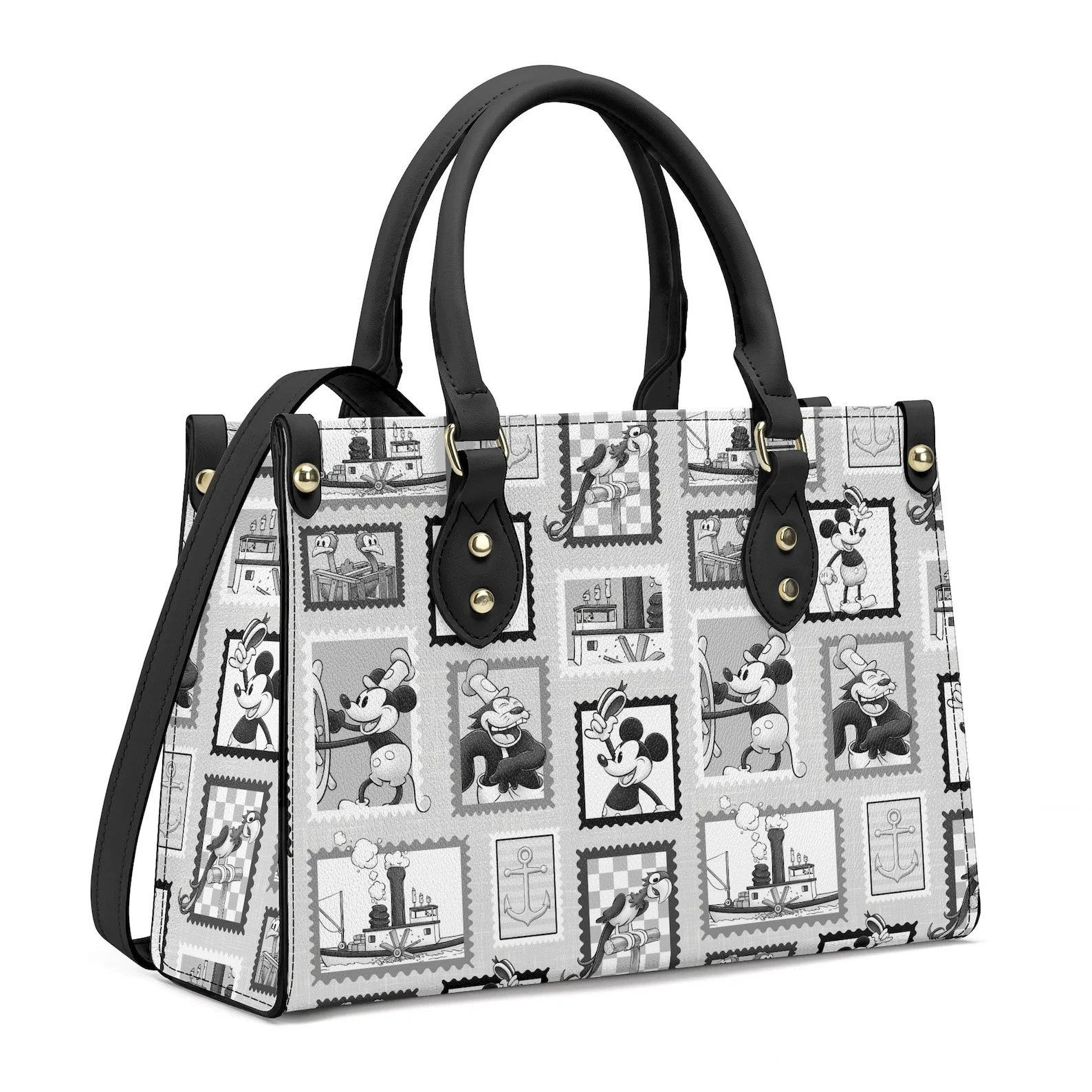 Personalized Steamboat Willie Leather Handbag, Disney Mickey Shoulder Bag Gift