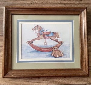 11x9 Vintage Frames Rocking Horse With Teddy Bear Wall Art 