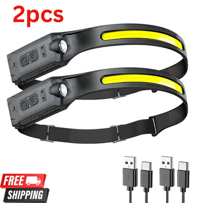 2 Pack LED Headlamp,Rechargeable, 230° Wide Beam Head Lamp, Fishing 3 modes