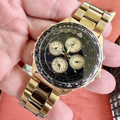 Vintage Seiko Flightmaster 7T34-6A09 Quartz Chronograph Men's Watch NEW BATTERY