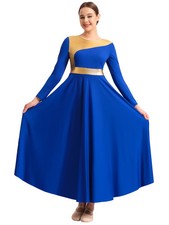 Women Praise Dance Dress Metallic Fit Full Length Liturgical Costume Dancewear
