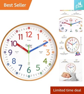 Engaging Rainbow Learning Clock for Kids - 10-Inch Silent Wall Clock, Ideal Gift