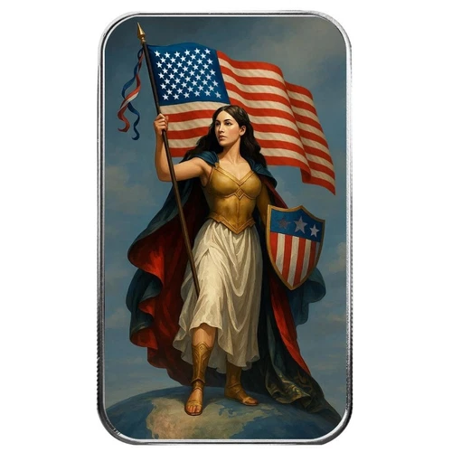 1 oz Silver Lady Columbia Colorized .999 Silver Bullion Bar #A659