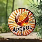 [2D Flat] 1pc Vintage "Aperol" 8x8 Round Tin Metal Signs Wall  - Rustic Italian
