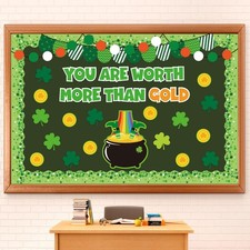 72Pcs St. Patrick's Day Bulletin Board Decor Set Shamrock Clover Gold Coin Cut-