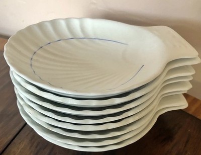 Vintage 8er Set Austern kleine Schalen Servierplatten Blue Line Stände England