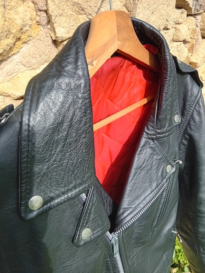 Perfecto cuir noir vintage biker jacket YKK zippers | Schott style - Photo 2/4