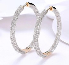 Round Cut Lab Created Diamond Large Huggie Hoop Earrings 14K Yellow Gold Plated